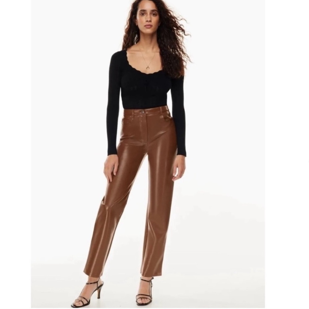 Aritzia Wilfred Brown Faux Leather Straight Leg Pants